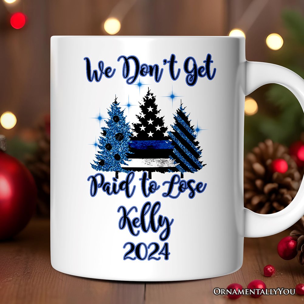 Personalized Mug Police Officer Back The Blue Christmas Trees, Retirement Gift Personalized Ceramic Mug OrnamentallyYou 