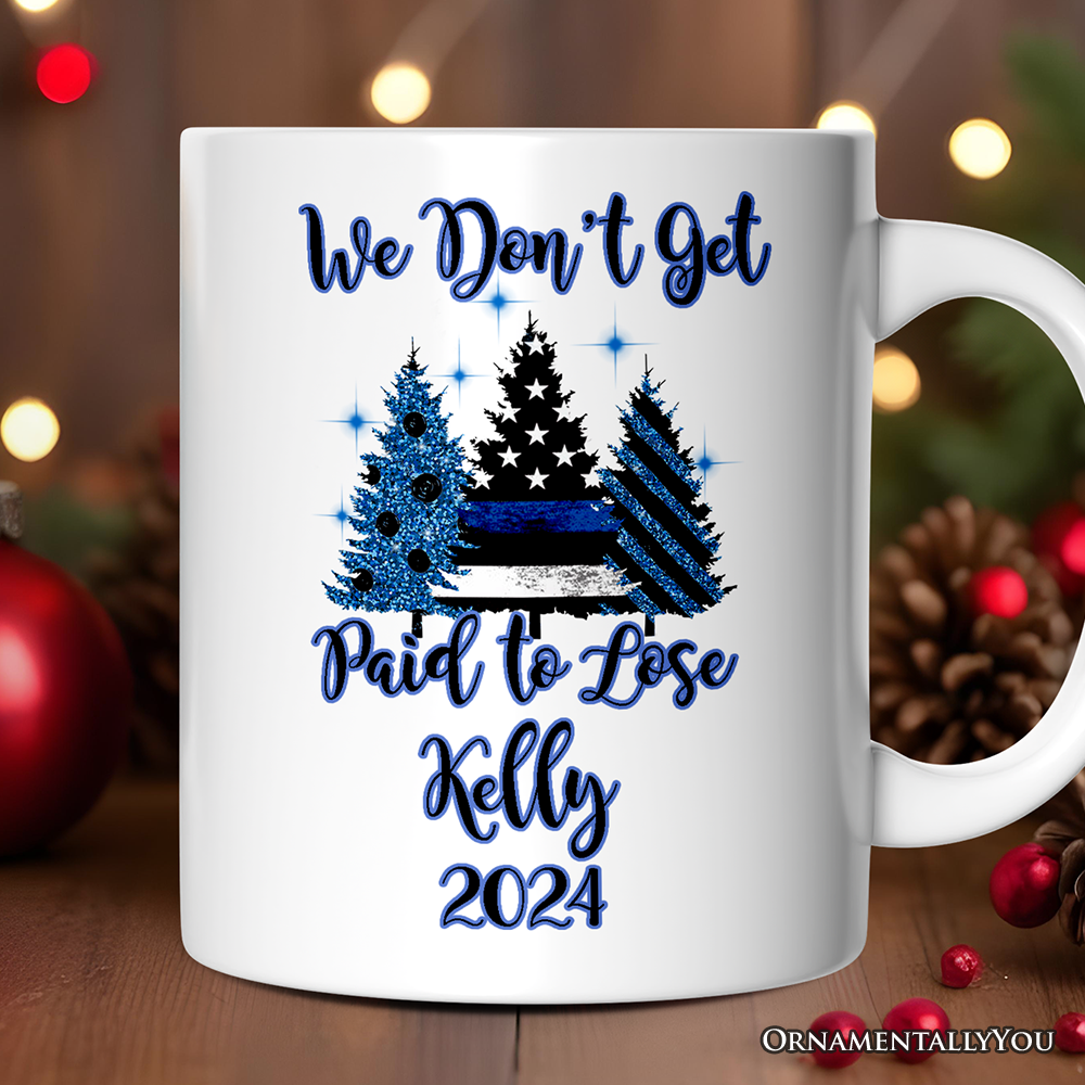 Personalized Mug Police Officer Back The Blue Christmas Trees, Retirement Gift