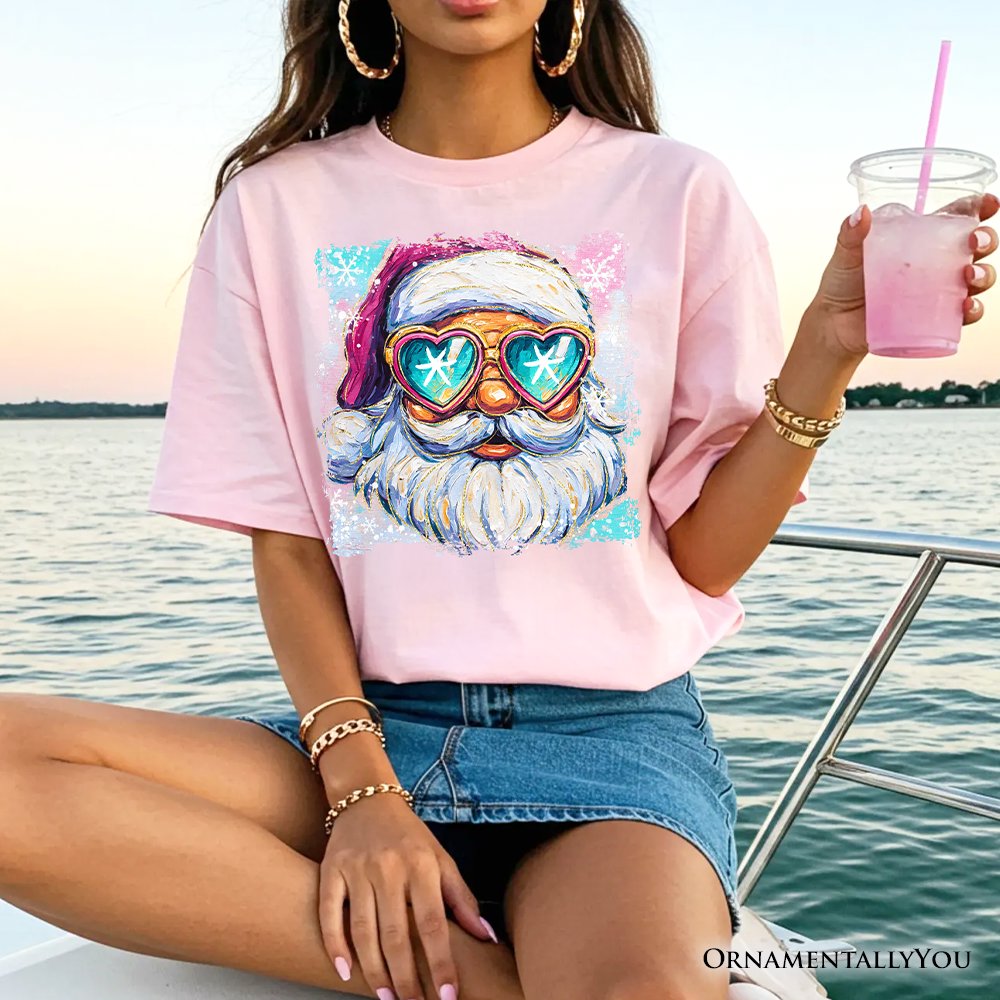 Merry Christmas Santa Sunglasses Christmas T-Shirt, Funky Retro Holiday Tee T-Shirts OrnamentallyYou 