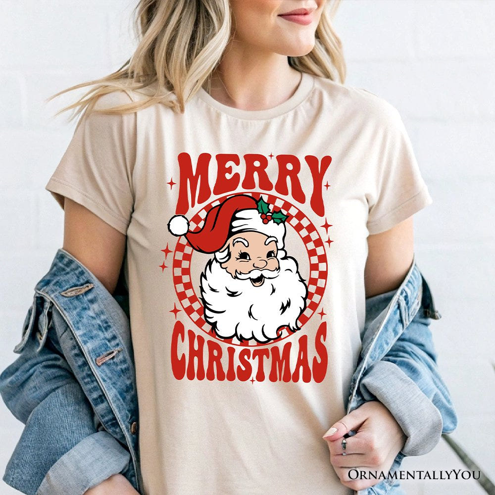 Merry Christmas Santa T‑Shirt, Retro Red Checkered Tee for Classic Holiday Season T-Shirts OrnamentallyYou 