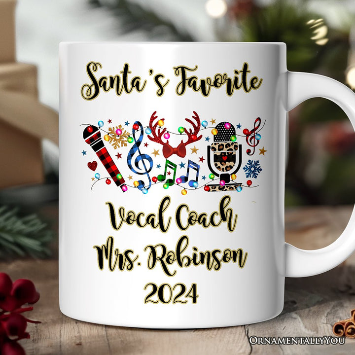 Personalized Mug Singers Buffalo Plaid Christmas, Microphone Gift Personalized Ceramic Mug OrnamentallyYou 