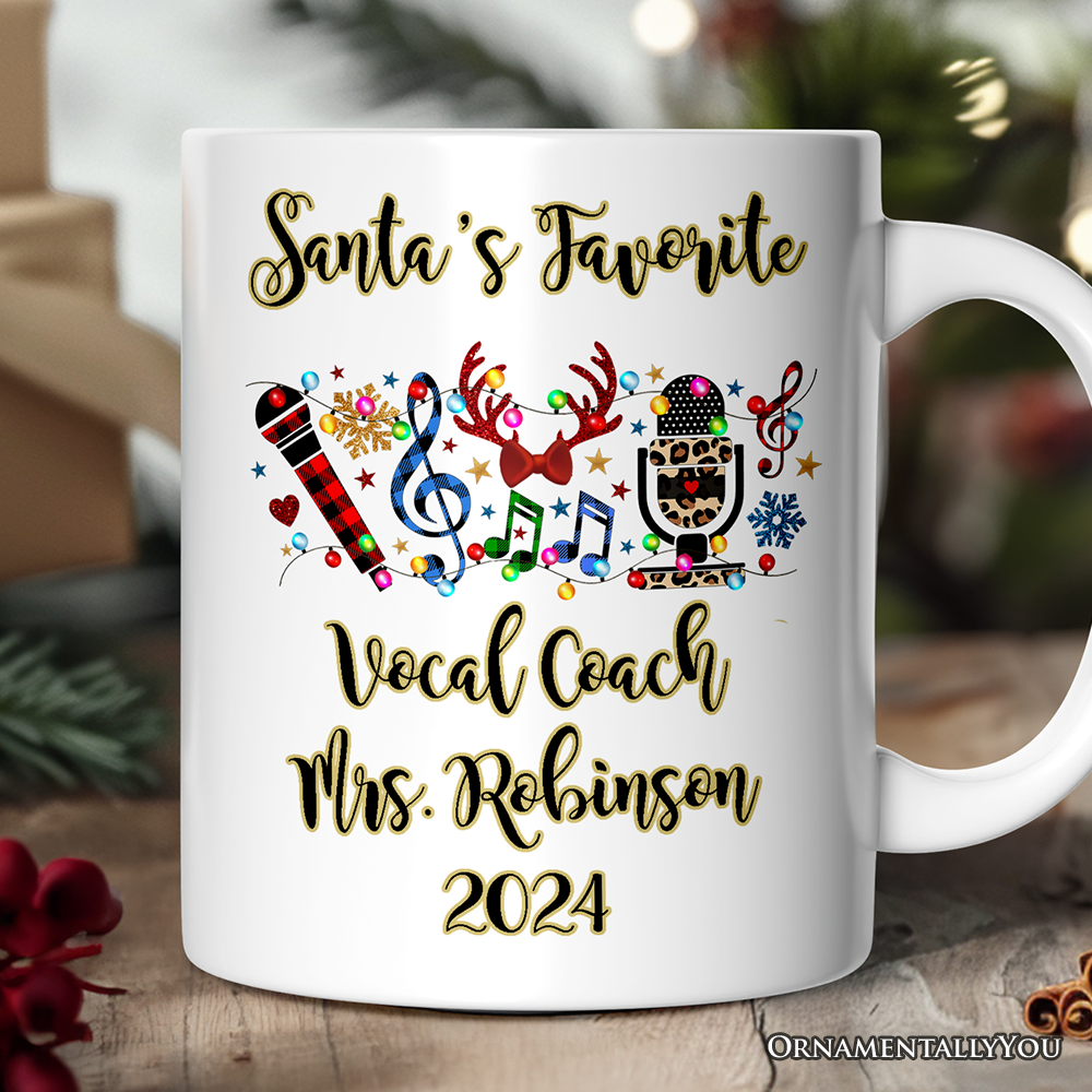 Personalized Mug Singers Buffalo Plaid Christmas, Microphone Gift