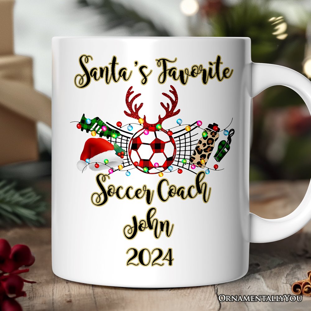 Personalized Mug Soccer Buffalo Plaid Christmas, Team and Coaches Gift Personalized Ceramic Mug OrnamentallyYou 