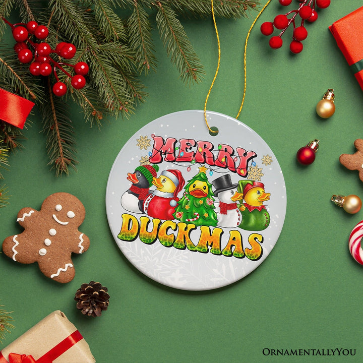 Merry Duckmas Christmas Ornament, Whimsical Rubber Duck Themed Holiday Decor Ceramic Ornament OrnamentallyYou 