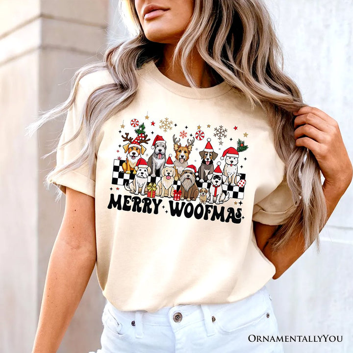 Merry Woofmas Dog Mama T‑Shirt, Dogs With Santa Hats Christmas Tee T-Shirts OrnamentallyYou 