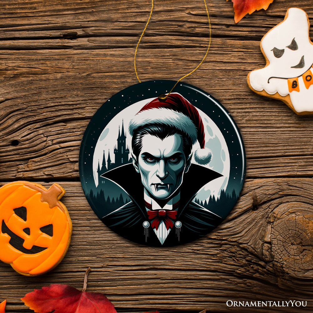 Midnight Terror Dracula Ornament, Sinister Holiday Keepsake and Halloween Tree Decor Ceramic Ornament OrnamentallyYou Circle Version 2 