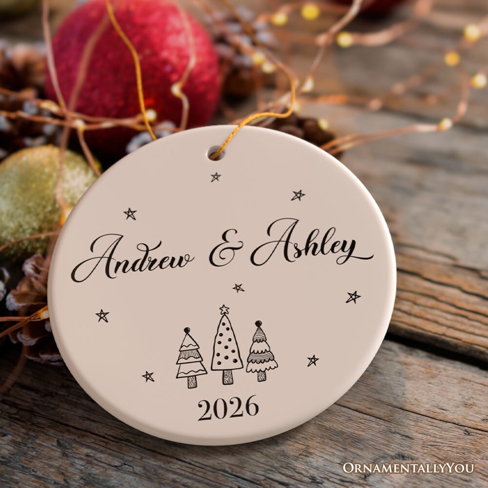 Minimalist Couple Personalized Simple Christmas Ornament with Custom Name Ceramic Ornament OrnamentallyYou 