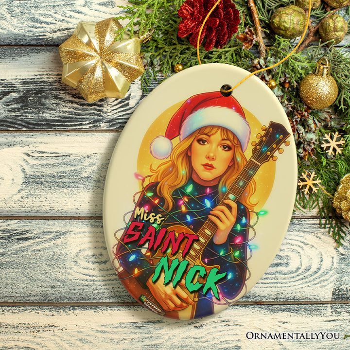 Miss Saint Nick Boho Christmas Ornament, Holiday Rock Goddess Gift for Musicians