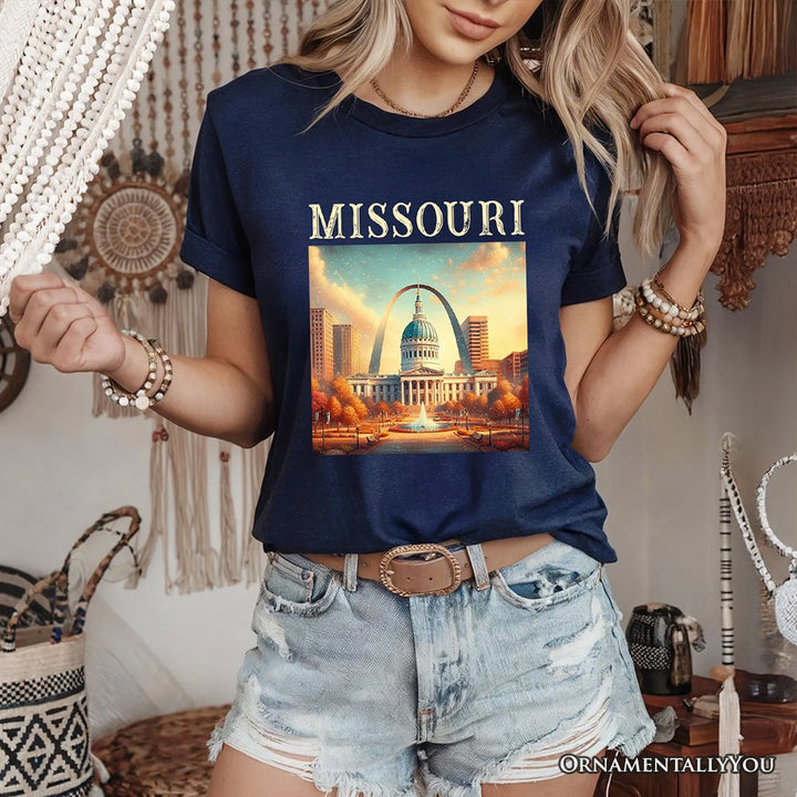 Missouri State Gateway Arch and Courthouse T-Shirt, Iconic St. Louis Landmarks Tee and Travel Souvenir T-Shirts OrnamentallyYou 