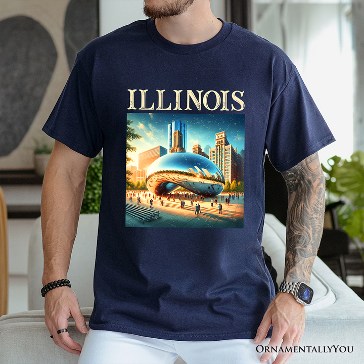 Modern Illinois State Cloud Gate T-Shirt, Iconic Chicago Bean Tee and Urban Landmark Souvenir