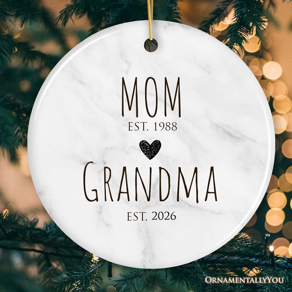 Mom to Grandma Ornament, Gift for First Time Grandmother Ceramic Ornament OrnamentallyYou Circle 