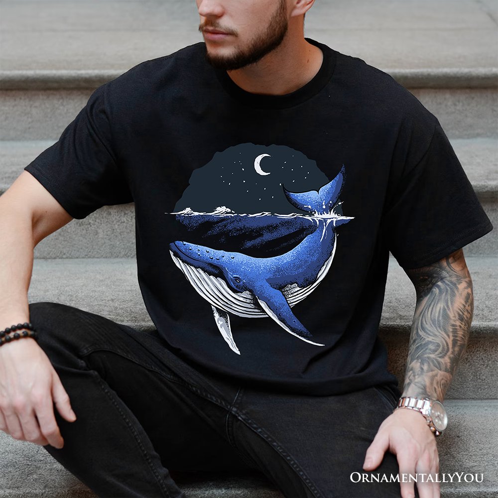 Moonlit Whale Vintage T-Shirt, Night Ocean Retro Tee T-Shirts OrnamentallyYou 