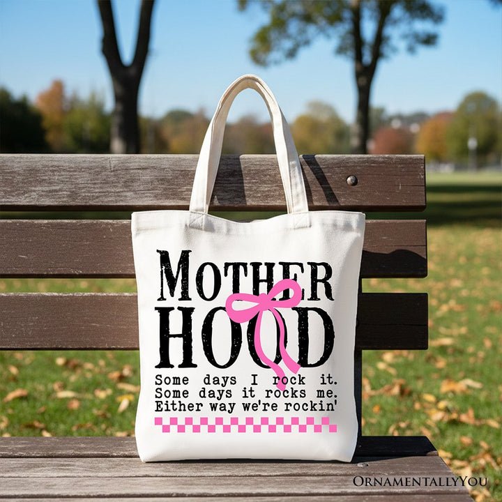 Motherhood Coquette Pink Bow Tote Bag, Retro Checkered Gift Shopper Tote Bag OrnamentallyYou White 