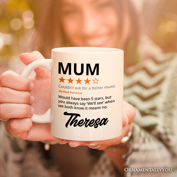 Mum Star Reviewed Personalized Mug, Playful Mother Gift With Custom Name