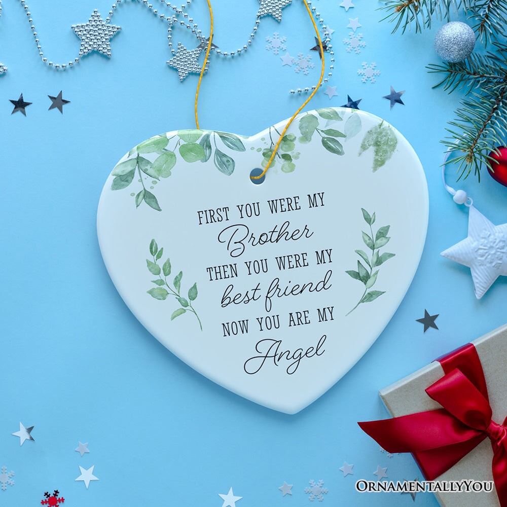 My Brother, My Angel Ornament, Sentimental Memorial Christmas Gift Ceramic Ornament OrnamentallyYou 