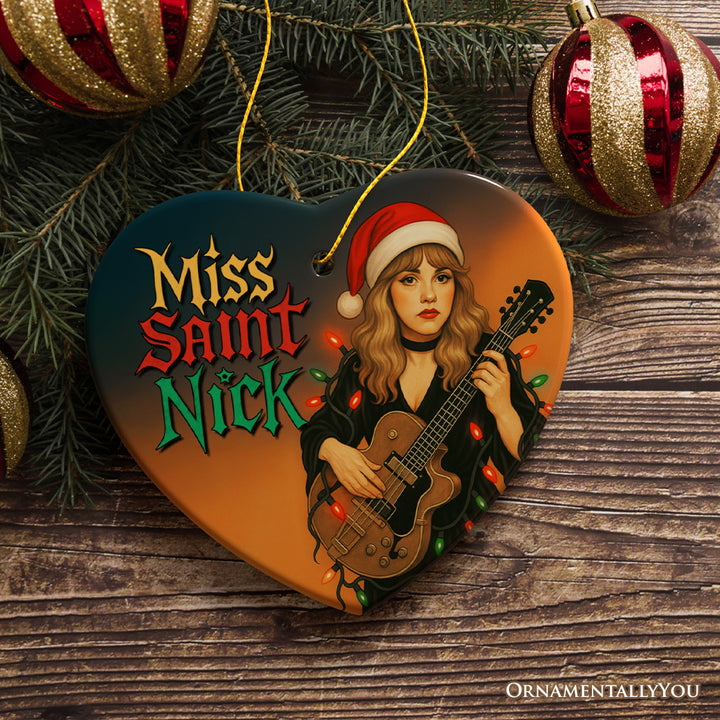 Mystic Holiday Rock Star Christmas Ornament, Boho Gypsy Guitar Goddess Gift for Musicians