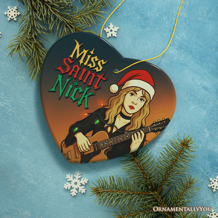 Mystic Holiday Rock Star Christmas Ornament, Boho Gypsy Guitar Goddess Gift for Musicians