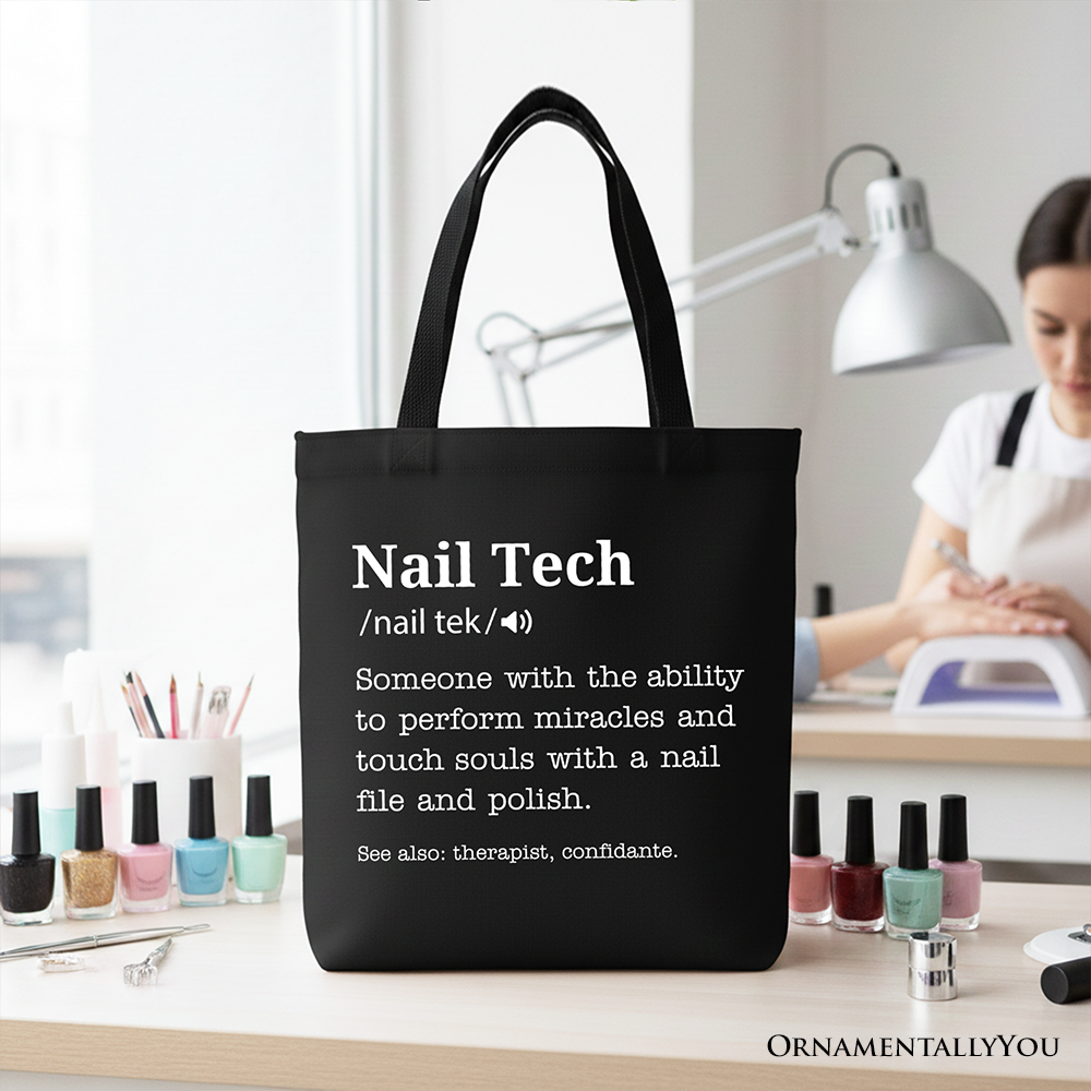 Nail Tech Definition Canvas Tote Bag, Funny Gift Shopper for Nail Hustler