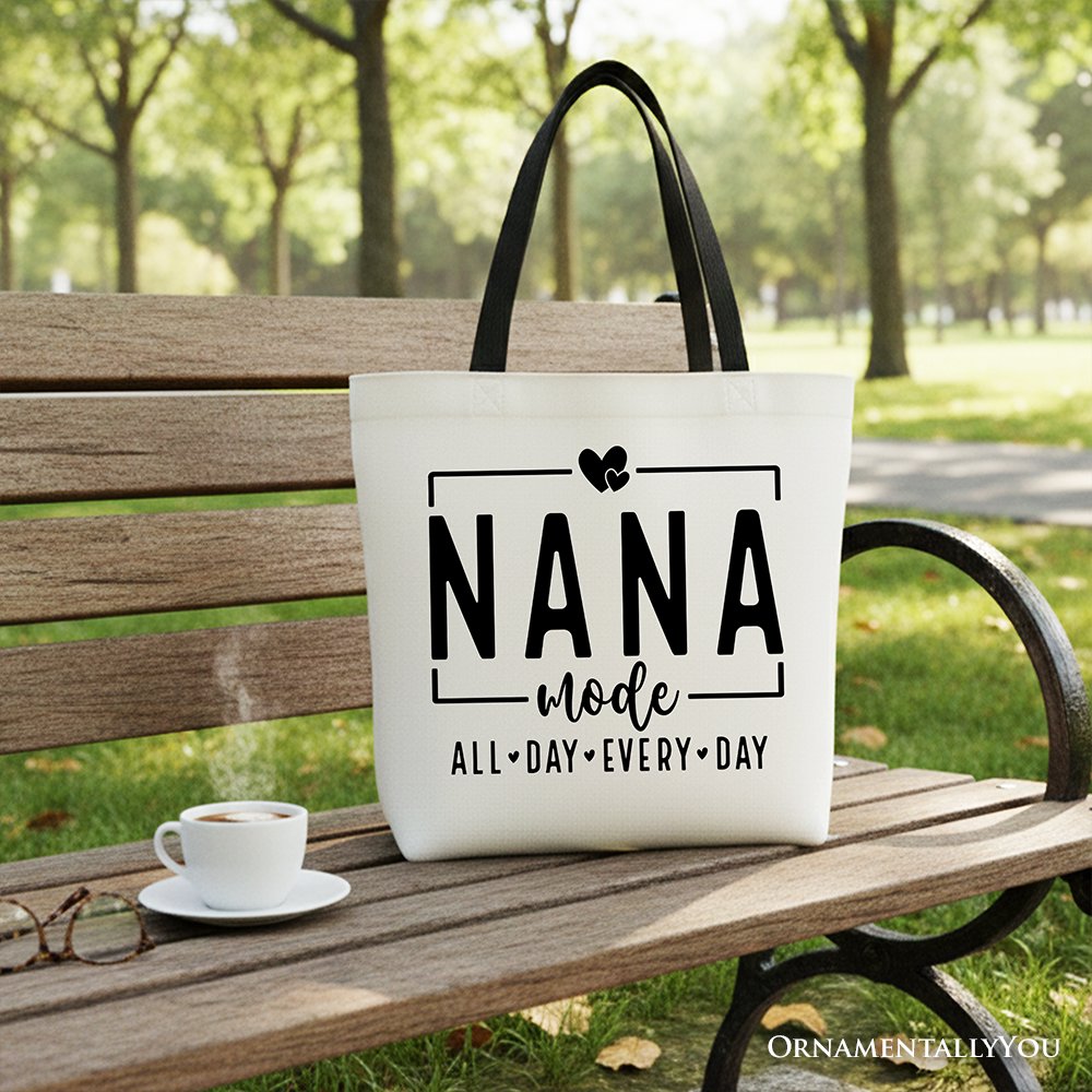 Nana Mode Canvas Tote Bag, All Day Every Day Gift Shopper for Grandma Tote Bag OrnamentallyYou Black Handle 