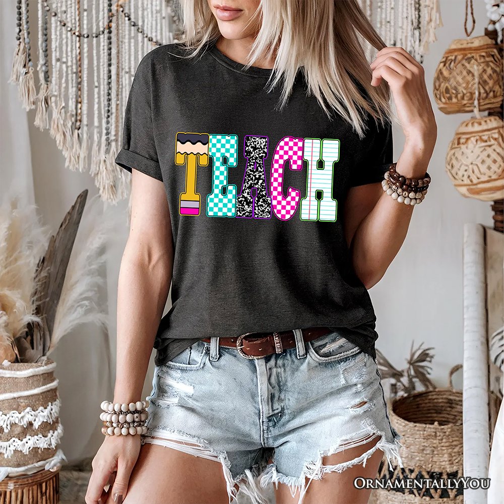 Neon Teacher Checkered Retro T-Shirt, Back To School Tee T-Shirts OrnamentallyYou 