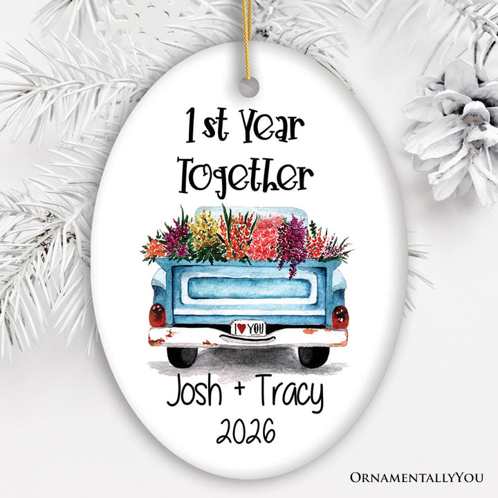 New Couple First Year Together Ornament Ceramic Ornament OrnamentallyYou Oval 