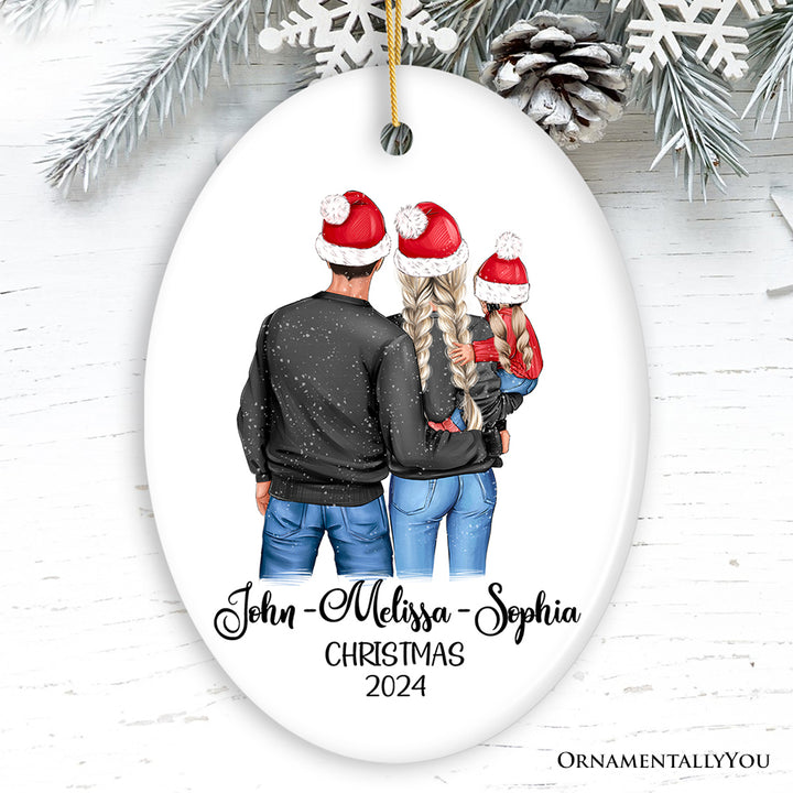 New Family of Three Personalized Keepsake Christmas Ornament, Mom, Dad and Baby