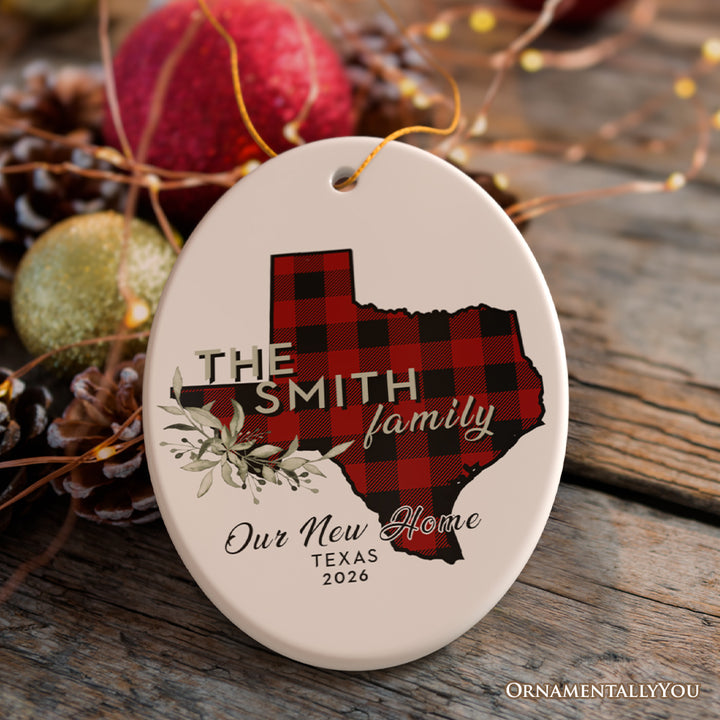 New Home and State Customized Buffalo Plaid Christmas Ornament