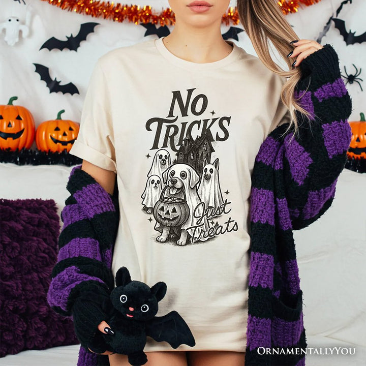 No Tricks Just Treats Dog T-Shirt, Funny Halloween Puppy Tee with Spooky Vibes T-Shirts OrnamentallyYou 