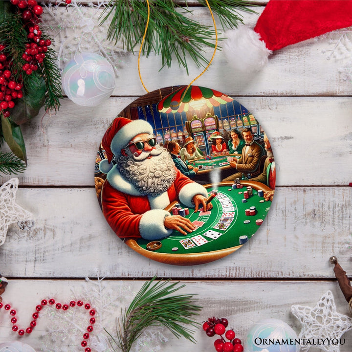 North Pole Poker Night Santa Claus at the Casino Christmas Ornament, High Roller Holiday Decor Ceramic Ornament OrnamentallyYou 