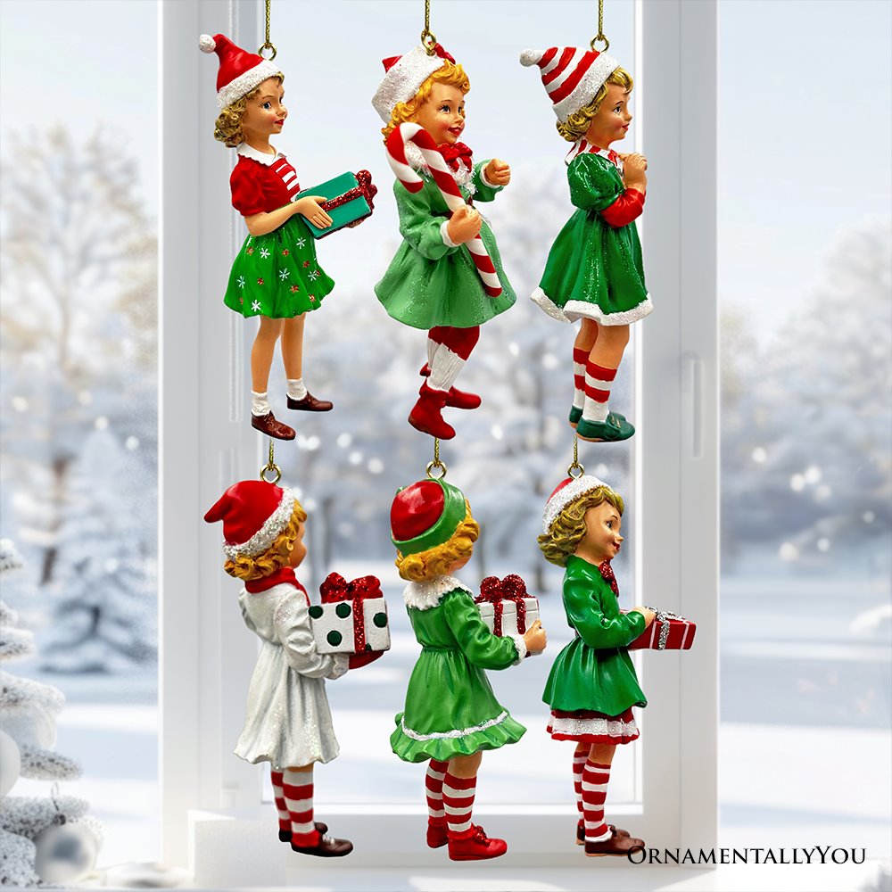 (Pre-Order) Nostalgic Victorian Christmas Girl Charming Set of 6 Ornaments, Vintage Old Fashioned Resin Holiday Decoration Ornament Bundle OrnamentallyYou 