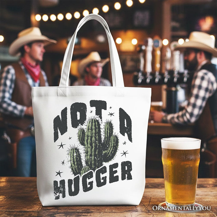 Not a Hugger Tote Bag With Cactus, Funny Retro Gift Shopper for Sarcastic Girls Tote Bag OrnamentallyYou White 