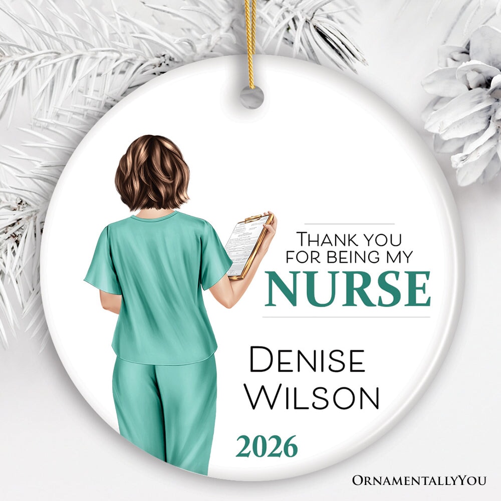 Nurse Appreciation Gift Personalized Ornament, Custom Retirement, Student or Nursing Practitioner Small Christmas Present Ceramic Ornament OrnamentallyYou 