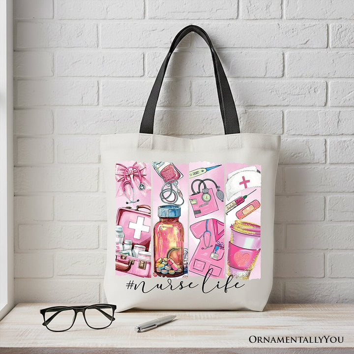 Nurse Life Canvas Tote Bag, Medical Essentials Gift Bag for Coquette Nurses Tote Bag OrnamentallyYou Black Handle 