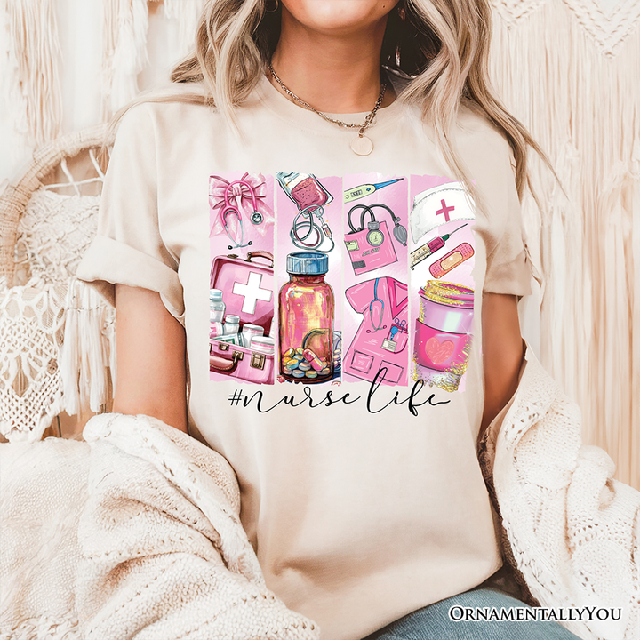Nurse Life T-Shirt, White and Natural Medical Essentials Tee for Coquette Nurses