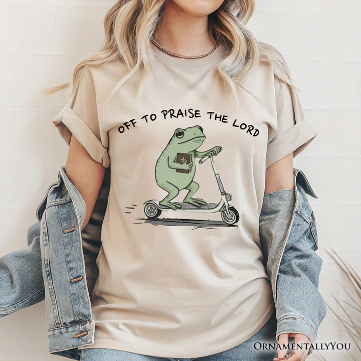 Off to Praise the Lord Funny Frog T-Shirt, Christian Faith Humor Jesus Tee