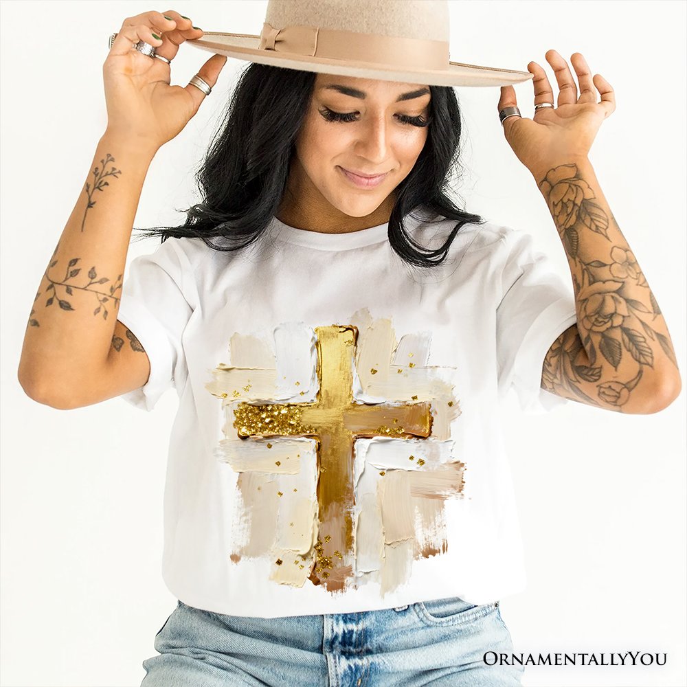 Oil Brushstroke Cross T-Shirt, Christian Faith Jesus Easter Tee T-Shirts OrnamentallyYou 