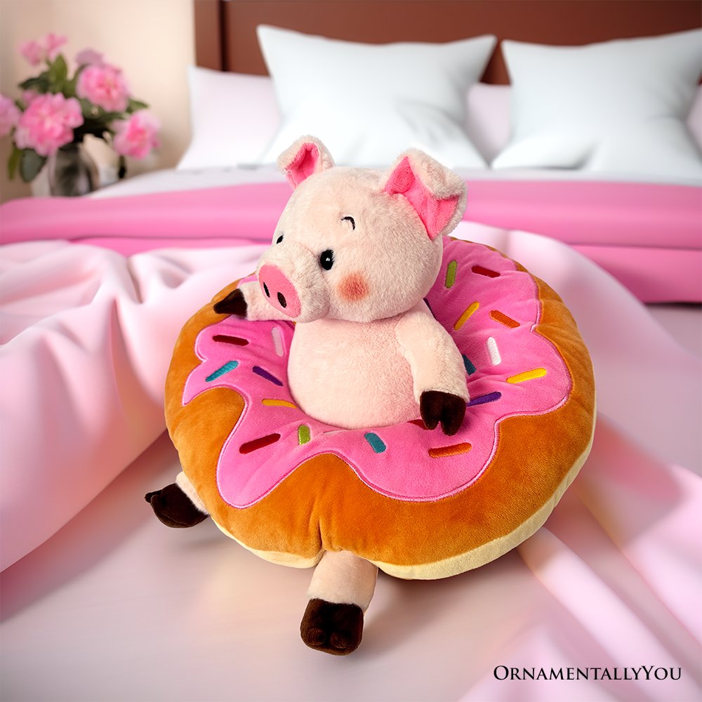Ollie Oinker the Pig Plushie, Adorable 12" Donut Ring Stuffed Animal for Kids’ Gifts Plush Toys OrnamentallyYou 
