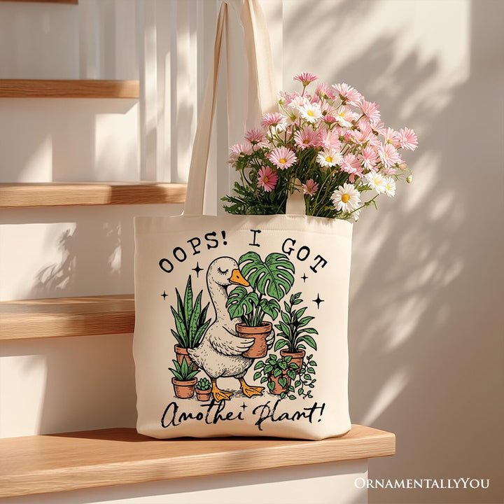 Oops I Got Another Plant Goose Canvas Tote Bag, Sarcastic Gardening Humor Gift Tote Bag OrnamentallyYou Beige 