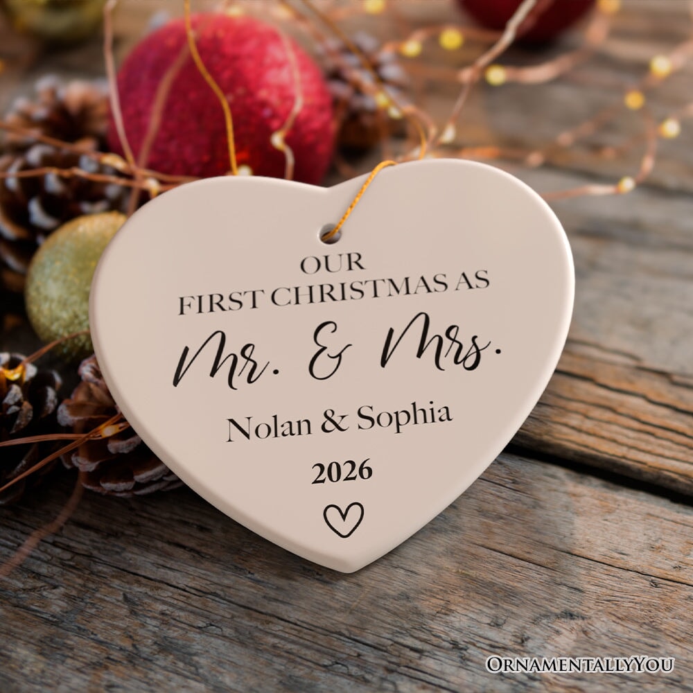 Our First Christmas as Mr & Mrs Minimalist Custom Ornament Ceramic Ornament OrnamentallyYou 