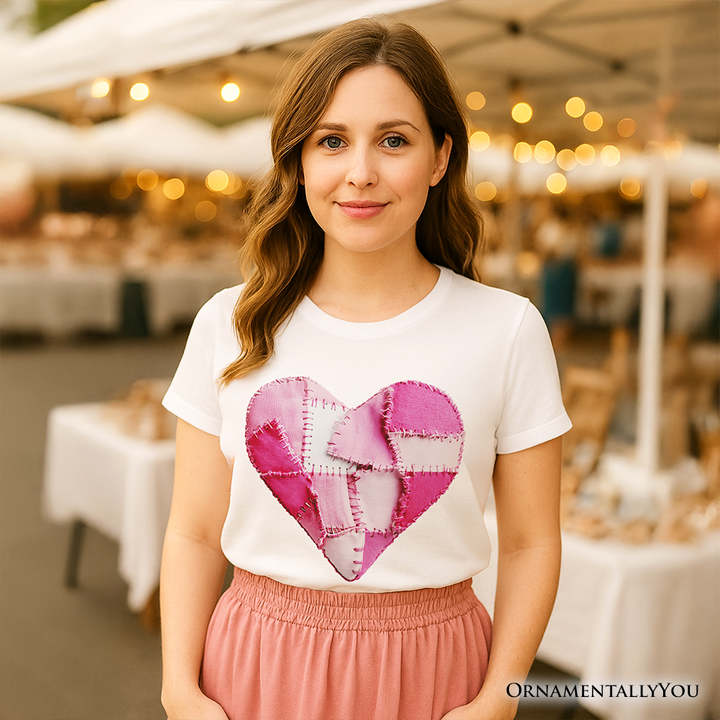 Patchwork Pink Heart Valentine T-Shirt, Love Retro Coquette Tee