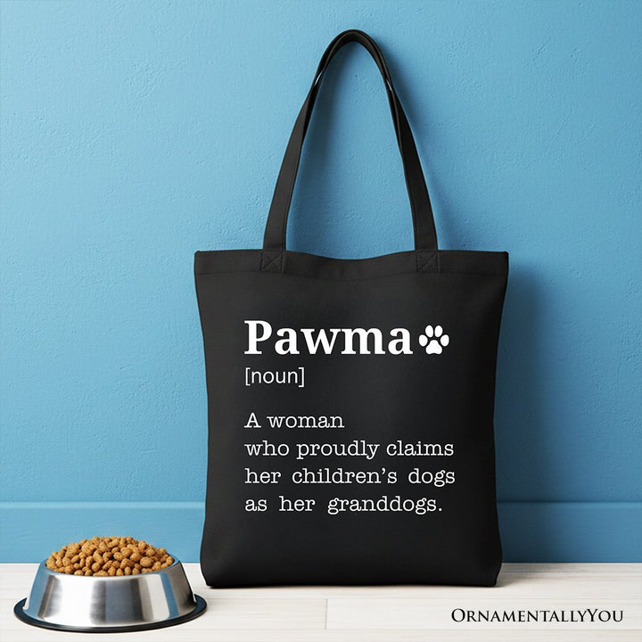 Pawma Definition Canvas Tote Bag, Funny Dog Lovers Mom Gift Shopper Tote Bag OrnamentallyYou Black 