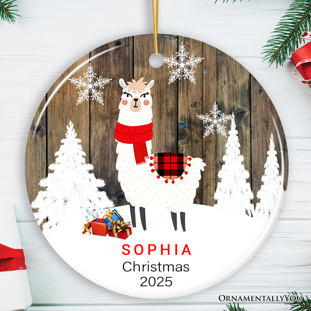 Personalized Alpaca/Llama Rustic Christmas Ornament