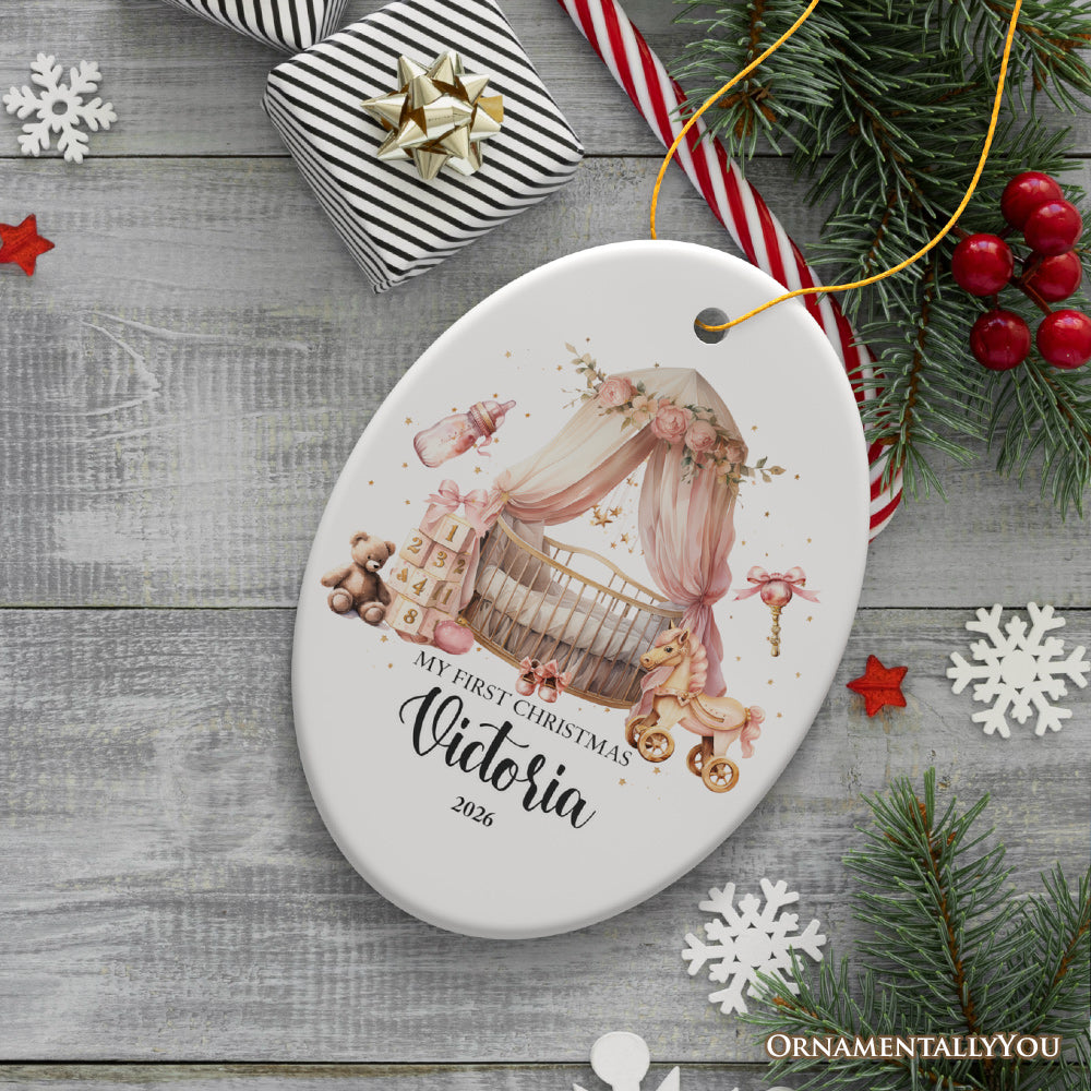 Personalized Baby Girl First Christmas Ornament, Treasured Newborn Holiday Debut Gift