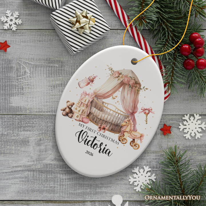 Personalized Baby Girl First Christmas Ornament, Treasured Newborn Holiday Debut Gift