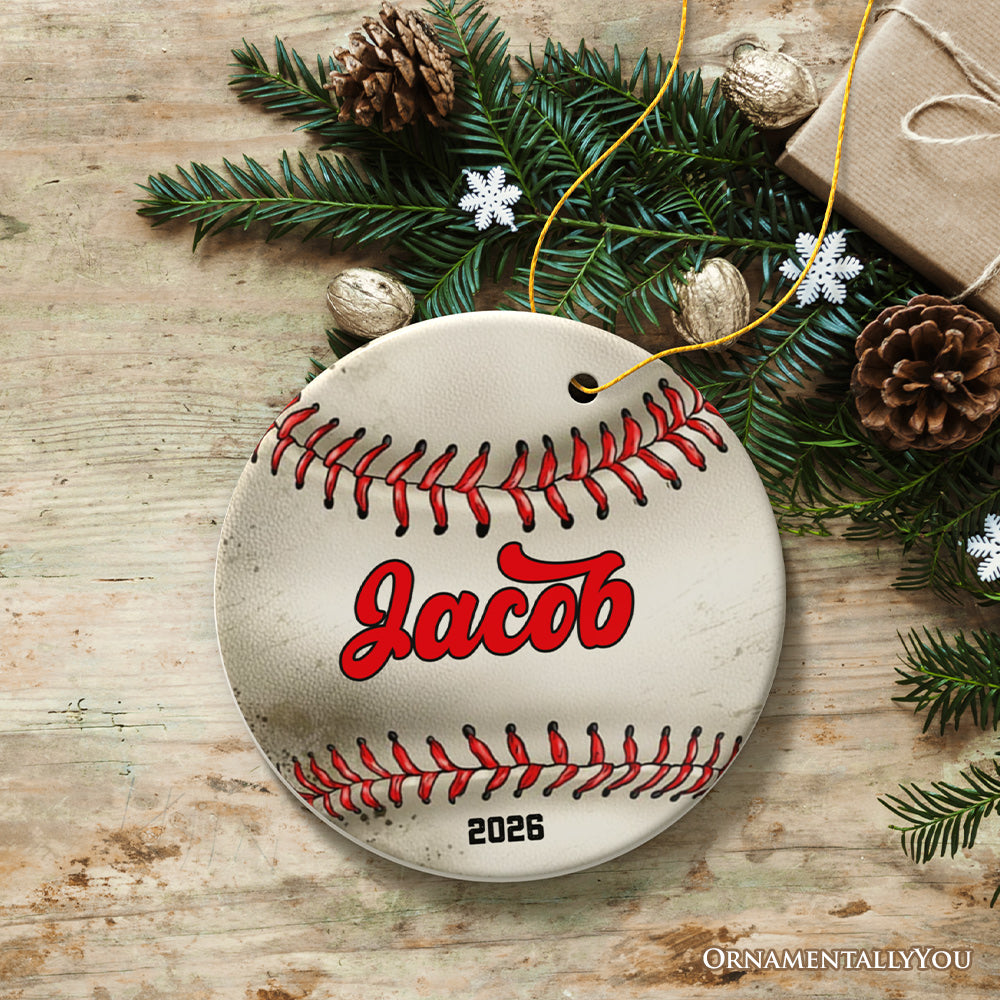 Personalized Baseball Christmas Ornament, Festive Holiday Theme with Name and Date