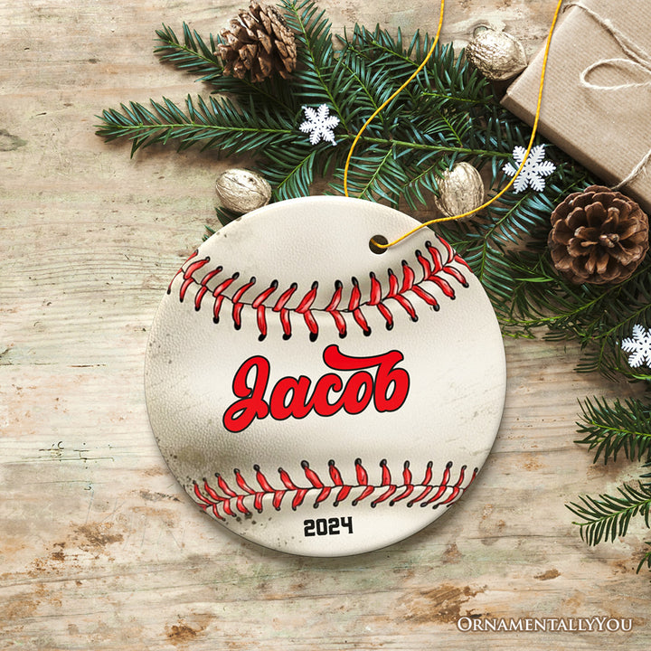 Personalized Baseball Christmas Ornament, Festive Holiday Theme with Name and Date