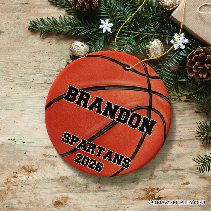 Personalized Basketball Christmas Ornament, Festive Holiday Theme with Name and Date Ceramic Ornament OrnamentallyYou 