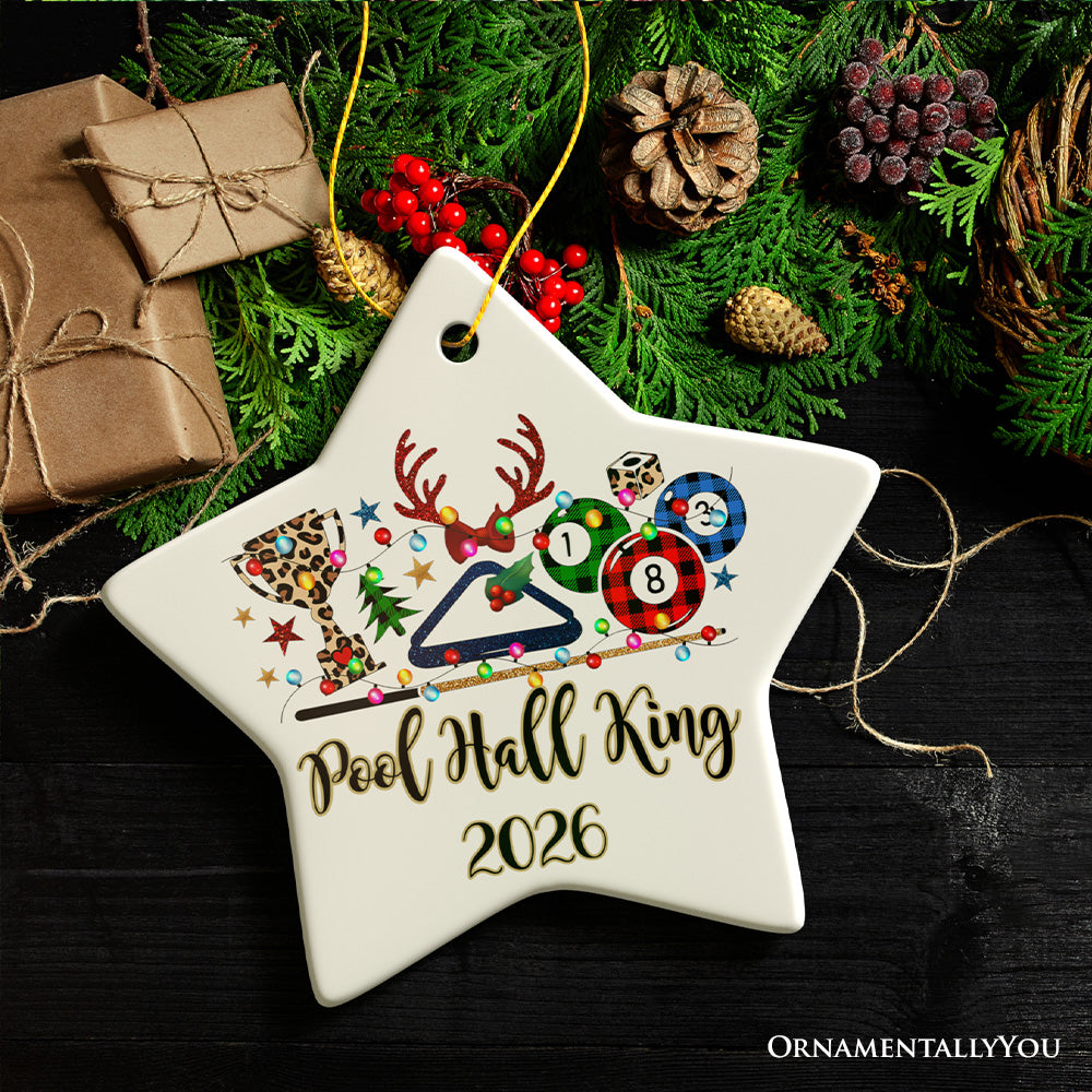 Personalized Billiards Buffalo Plaid Christmas Ornament, Pool Balls Snooker Gift