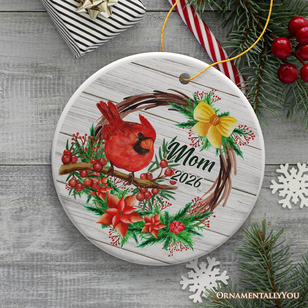 Personalized Cardinal Christmas Ornament with Name and Year, Ceramic Family Gift Ceramic Ornament OrnamentallyYou 
