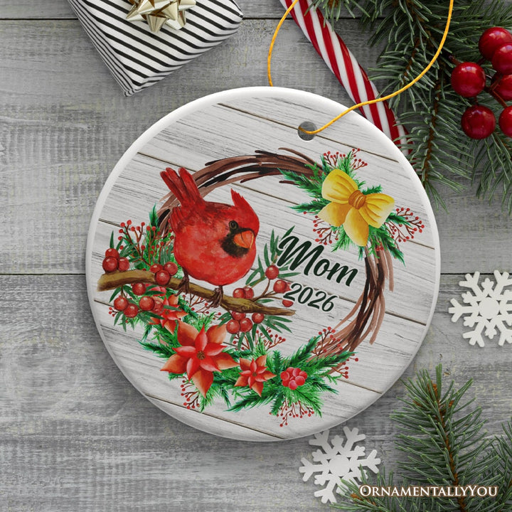 Personalized Cardinal Christmas Ornament with Name and Year, Ceramic Family Gift Ceramic Ornament OrnamentallyYou 
